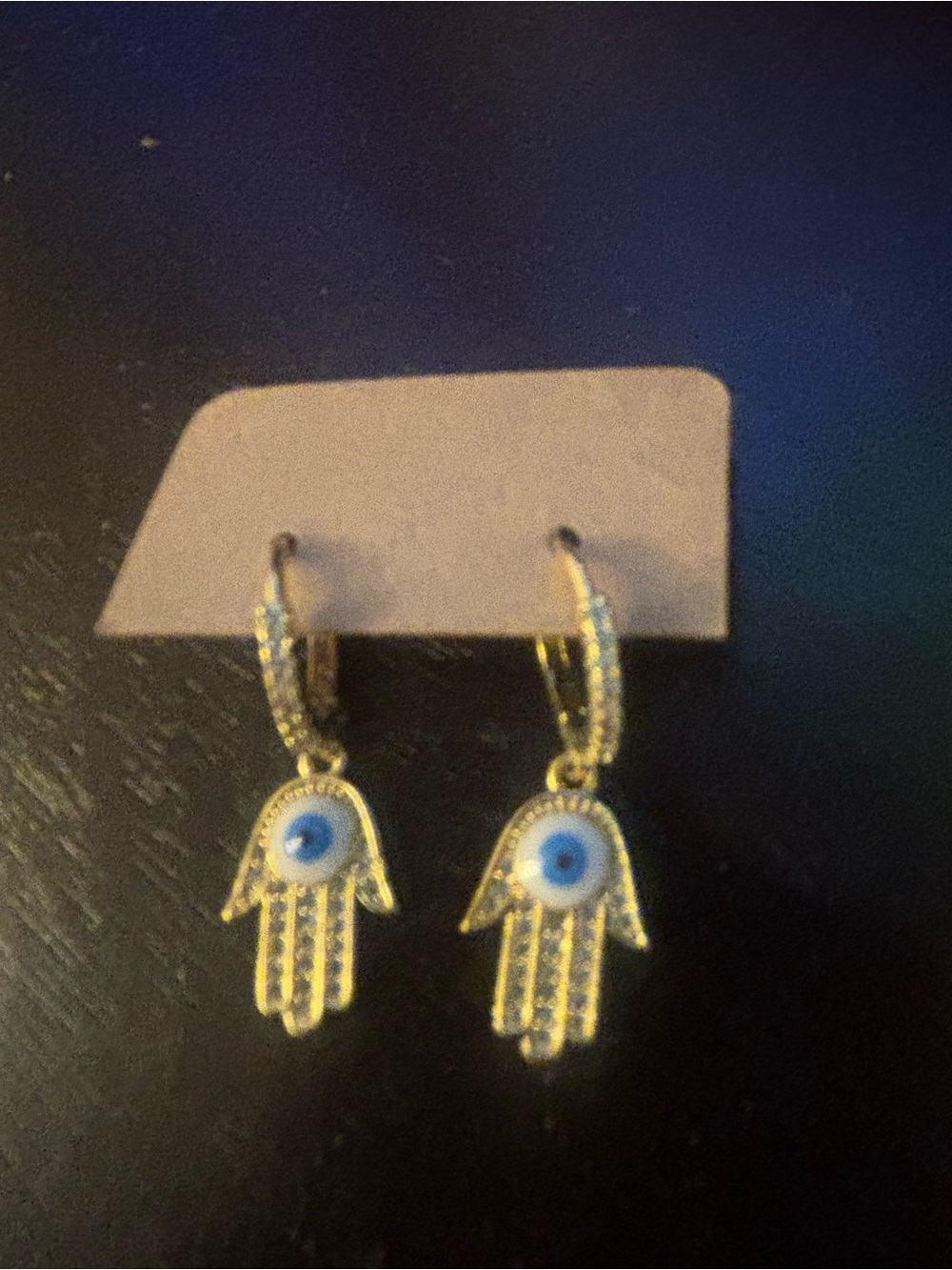 Gold Hamsa Hand Evil Eye Hoop Earrings - Blue Accent